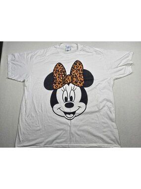 Minnie Mouse 2XL Graphic T-Shirt Leopard Bow White Ring Spun Cotton